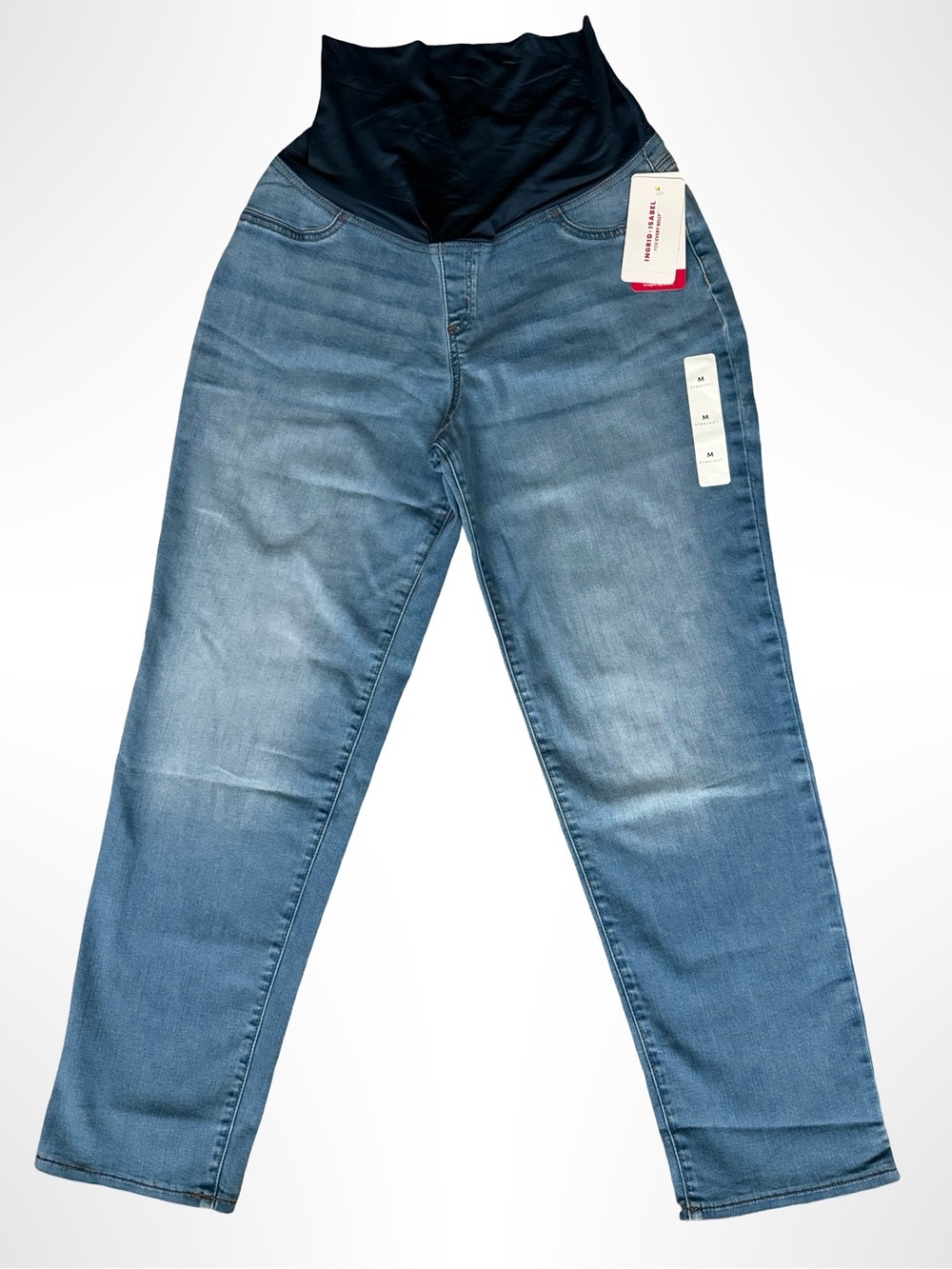 Ingrid + Isabel Maternity Over Belly Panel Jeans Straight Leg Light Wash Stretch